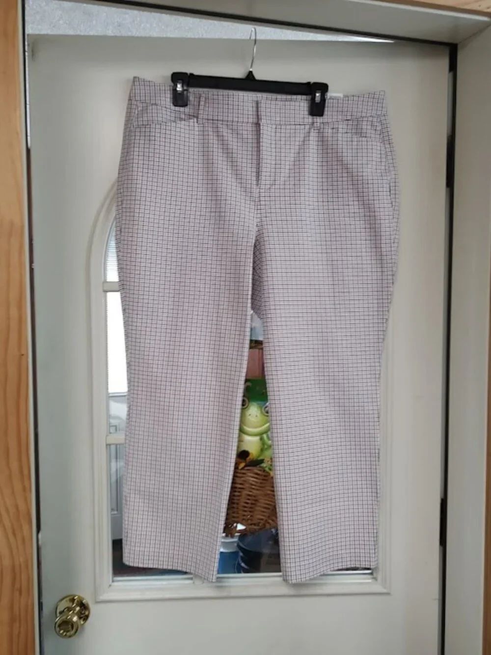 New Old Navy Pixie High Rise Pink Navy Blue Checked Pants Size Women's 16 Petite